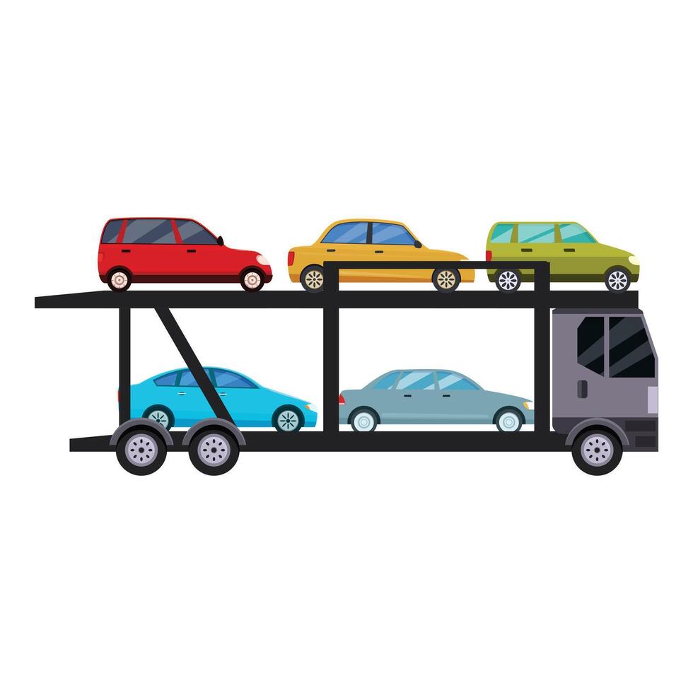 Car transporter truck carrying vehicles on two levels vector