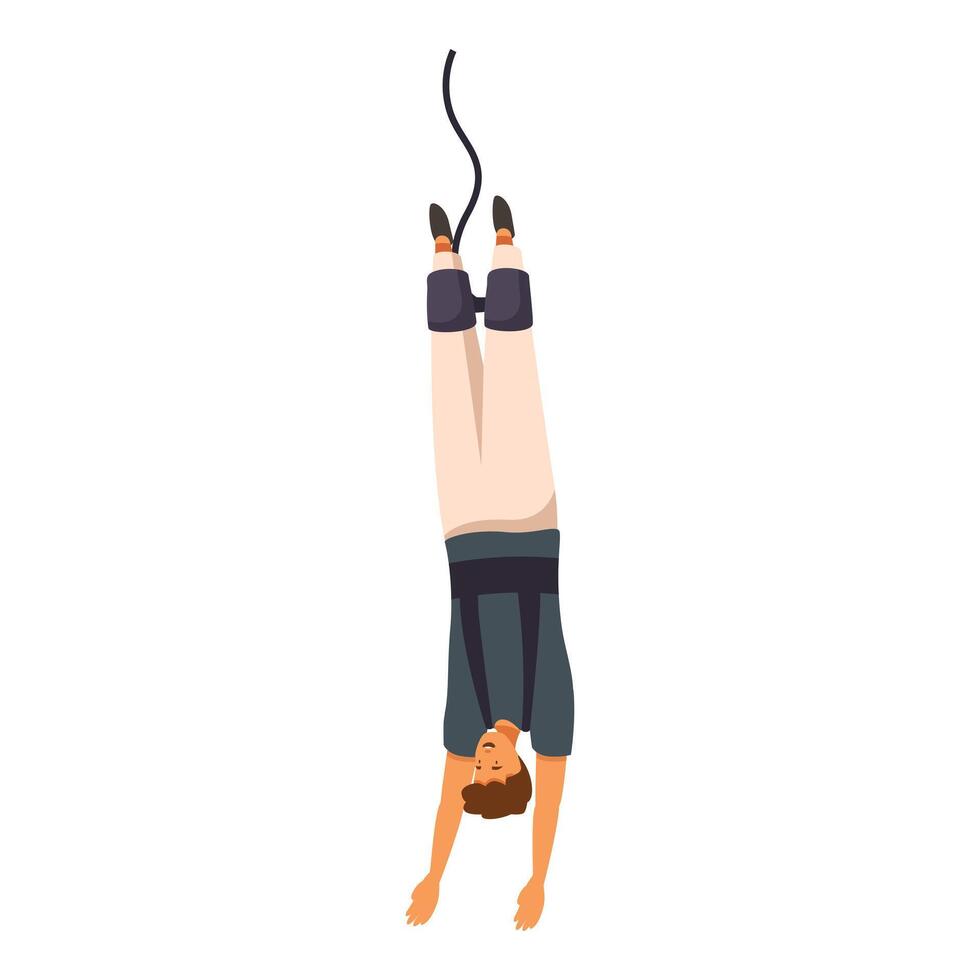 Brave man hanging upside down enjoying bungee jumping entertainment upside down vector