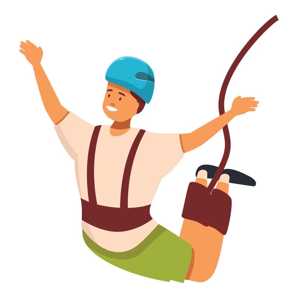 Happy man jumping with bungee rope enjoying extreme sport activity vector