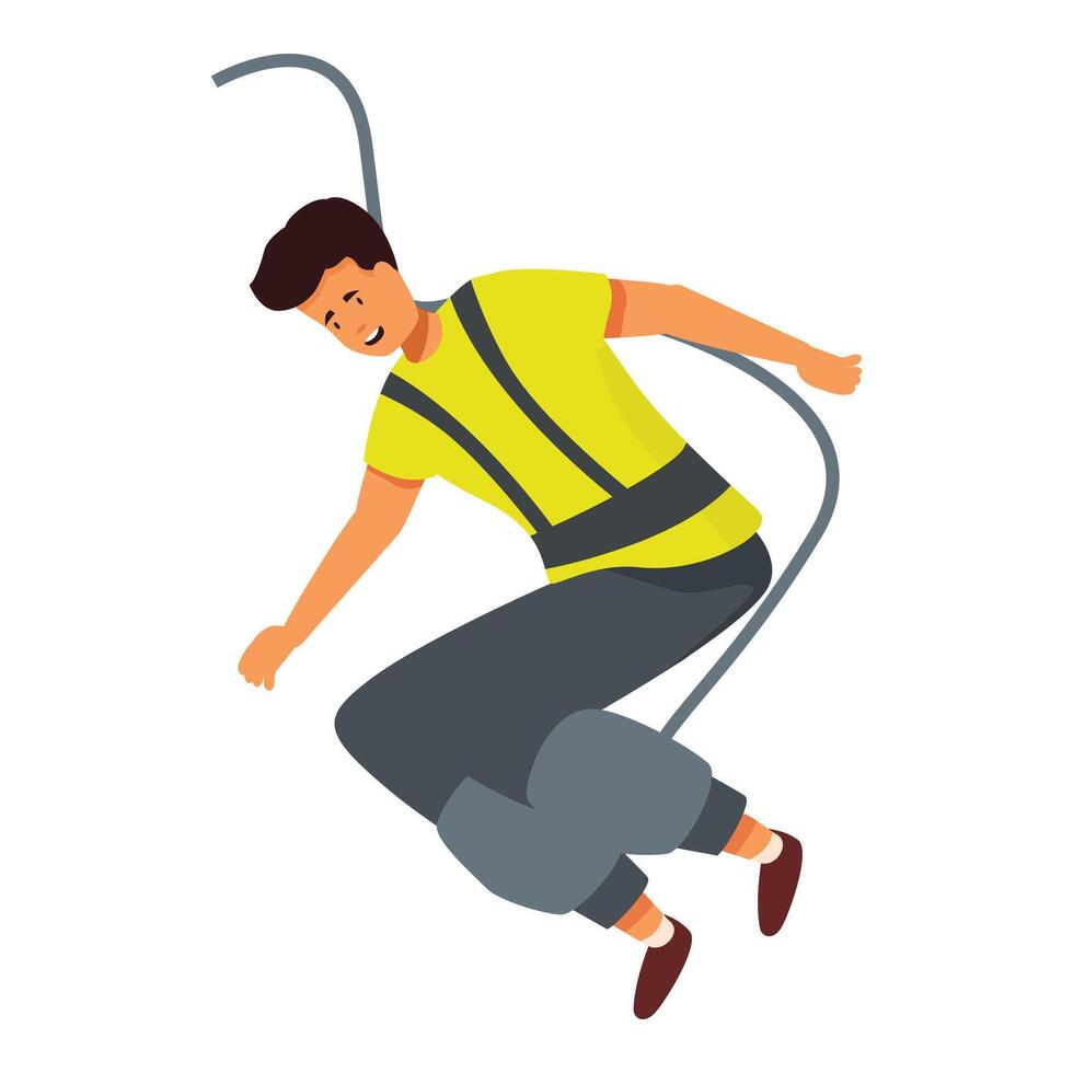 Bungee jumping man leaping from high place wearing safety harness vector