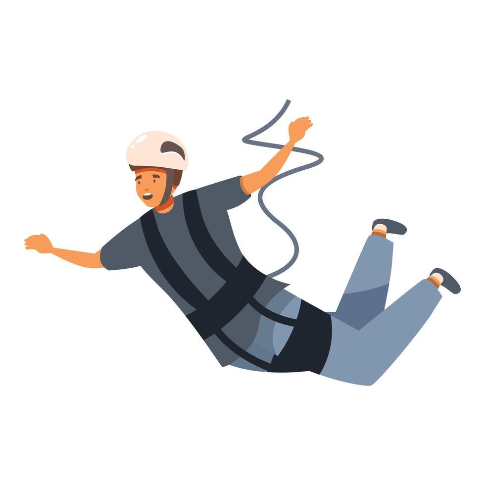 Happy man bungee jumping wearing helmet and safety harness vector