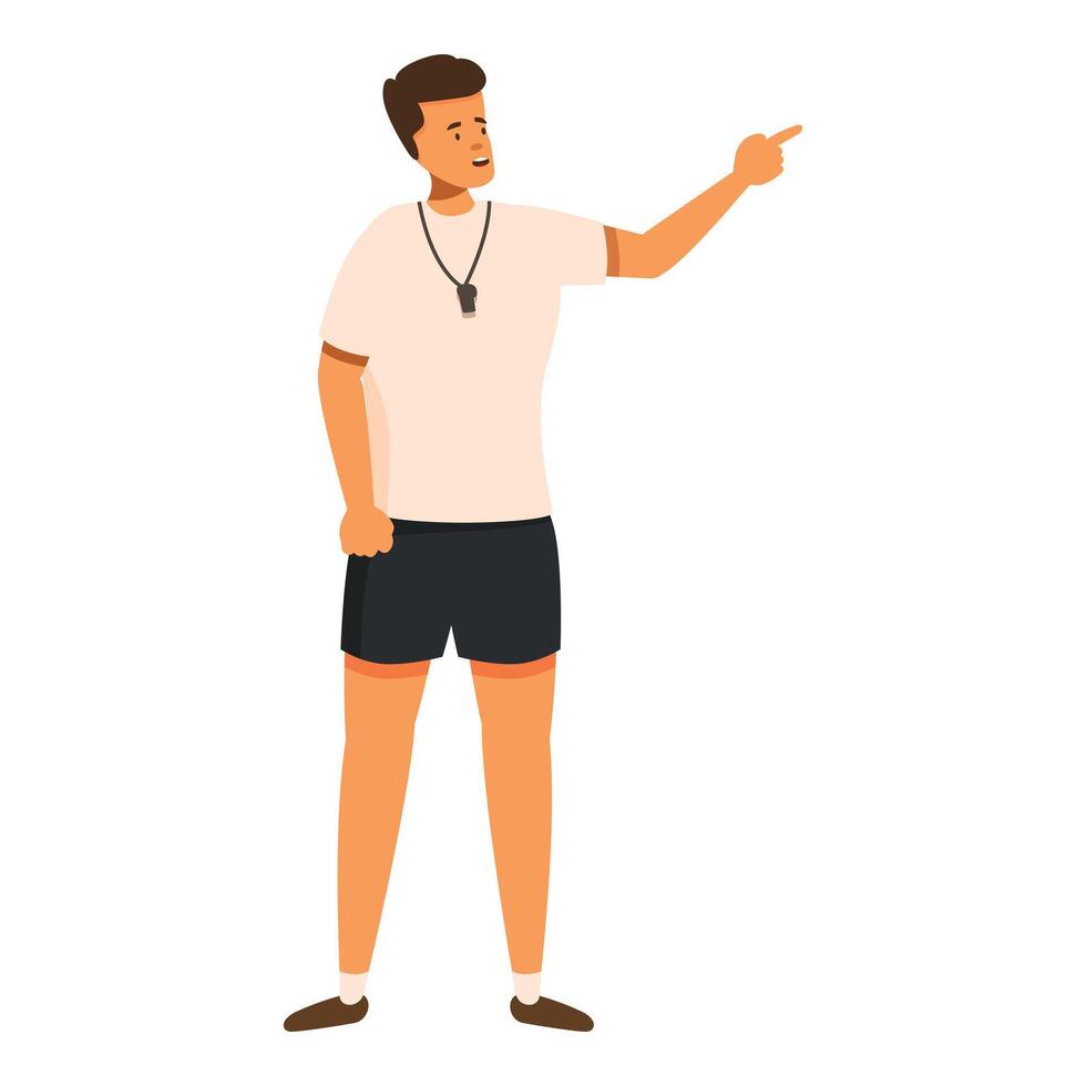 Sports referee pointing with whistle and hand in pocket vector