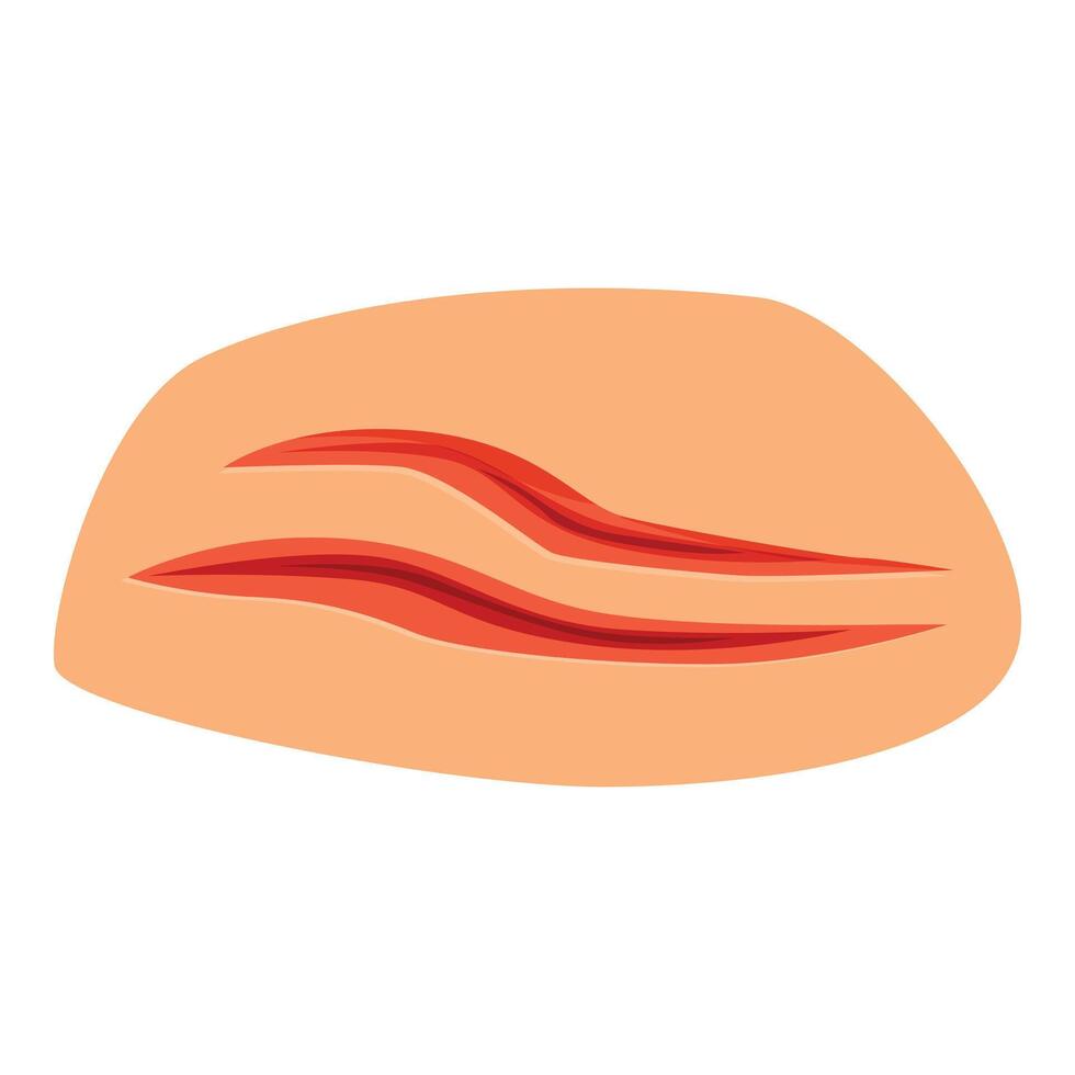 Muscle injury representing two red strained muscle fibers on orange skin vector