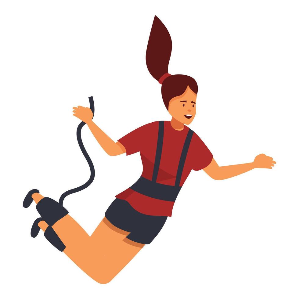 Happy girl bouncing on bungee trampoline having fun outdoors vector