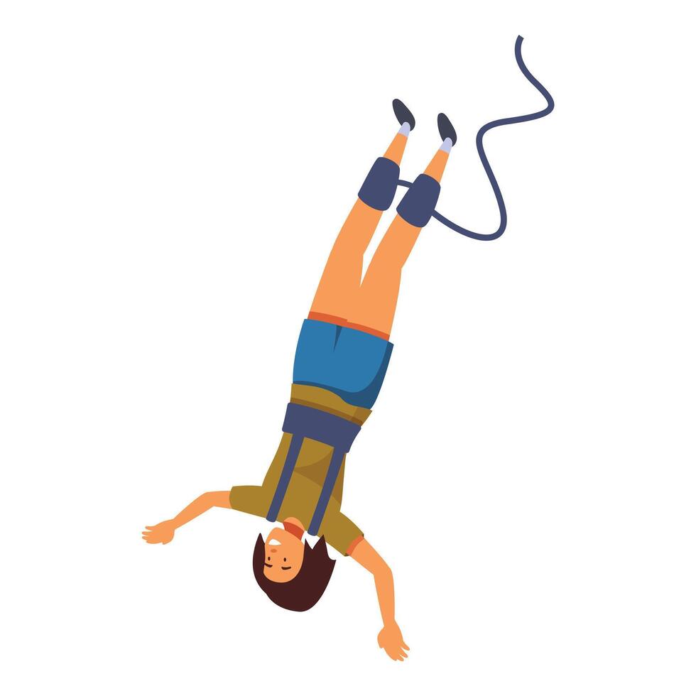 Happy woman enjoying bungee jumping upside down, extreme sport activity vector