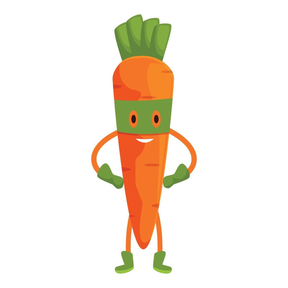 Smiling carrot superhero wearing mask and gloves standing with hands on hips vector