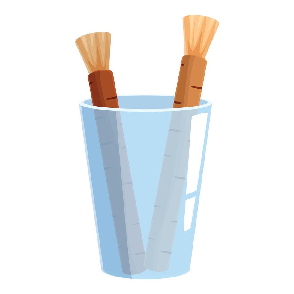 Two miswak sticks resting in a glass, promoting oral hygiene vector
