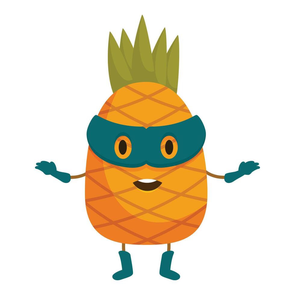 Smiling superhero pineapple wearing mask and gloves is ready to save the day vector
