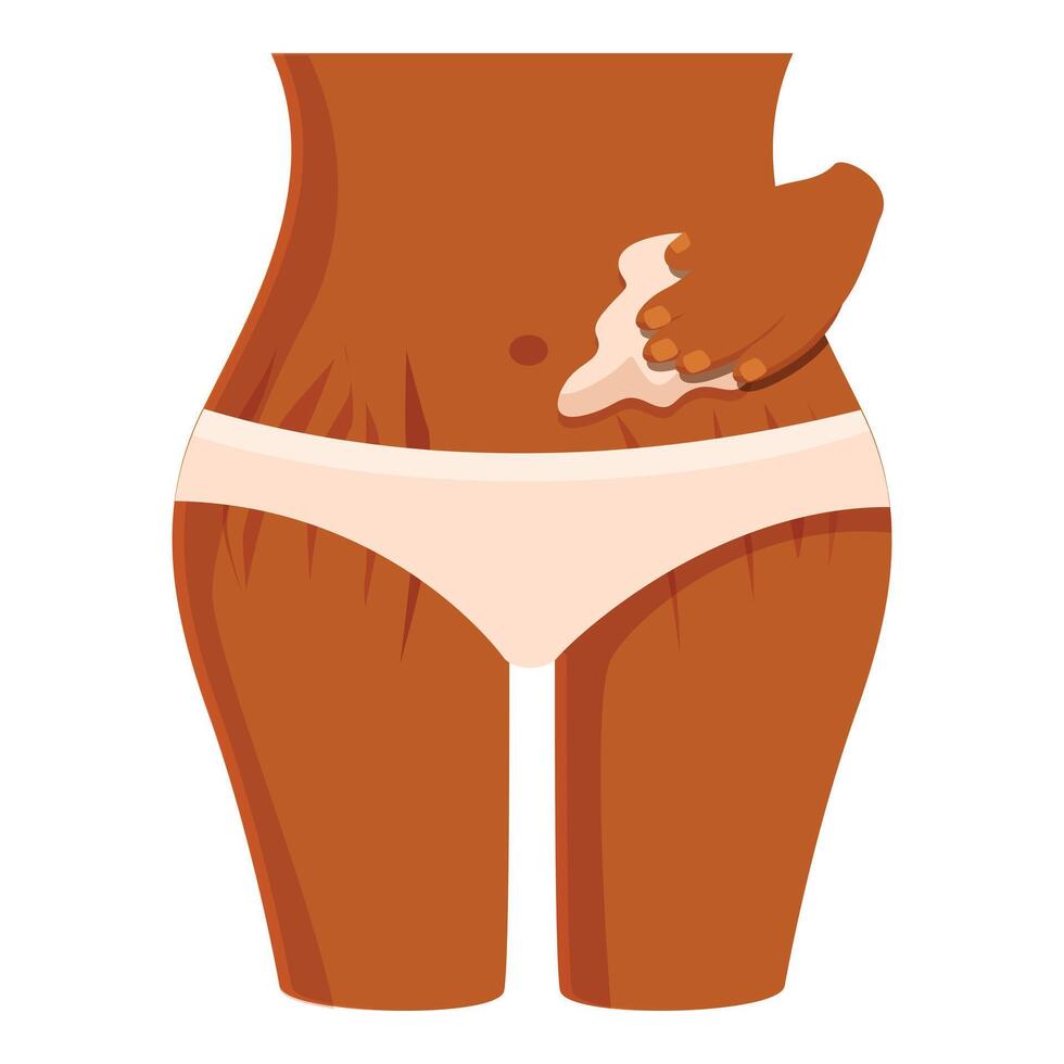 Woman applying cream on stretch marks on belly and thighs vector