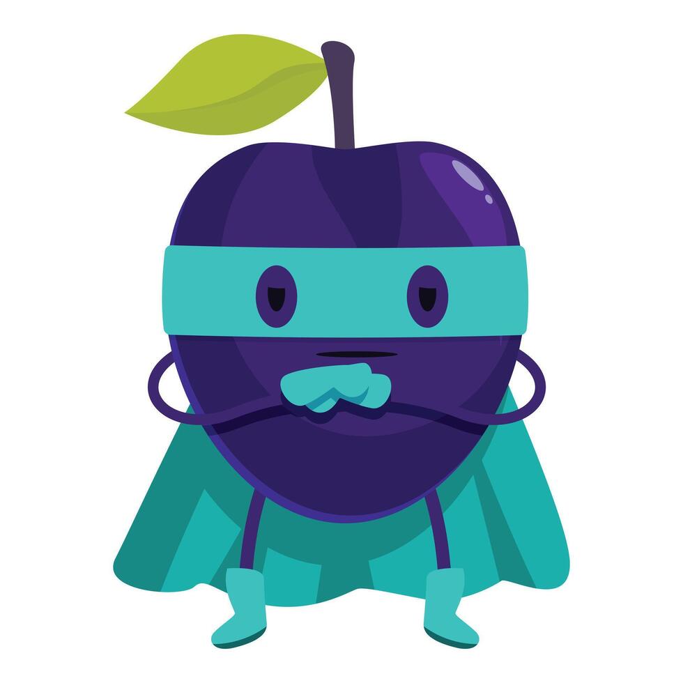 Superhero plum character wearing mask and cape protecting health and vitamins vector