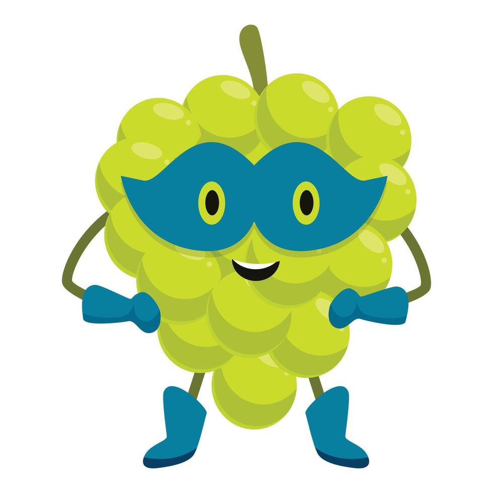 Smiling green grape superhero wearing mask and boots is ready to save the day vector