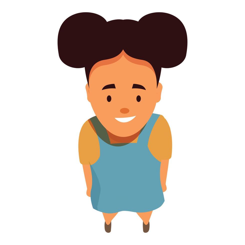 Smiling girl looking up with two buns hairstyle, aerial view vector