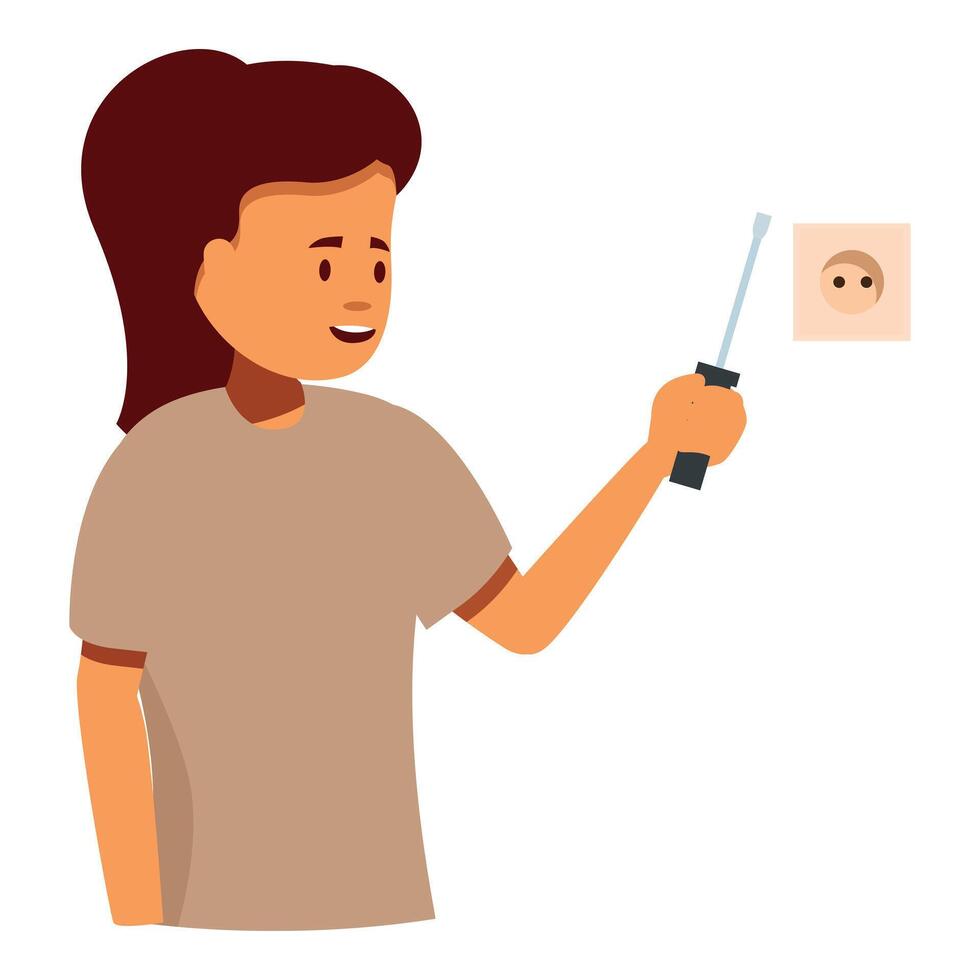Electrician holding screwdriver and installing electric socket vector