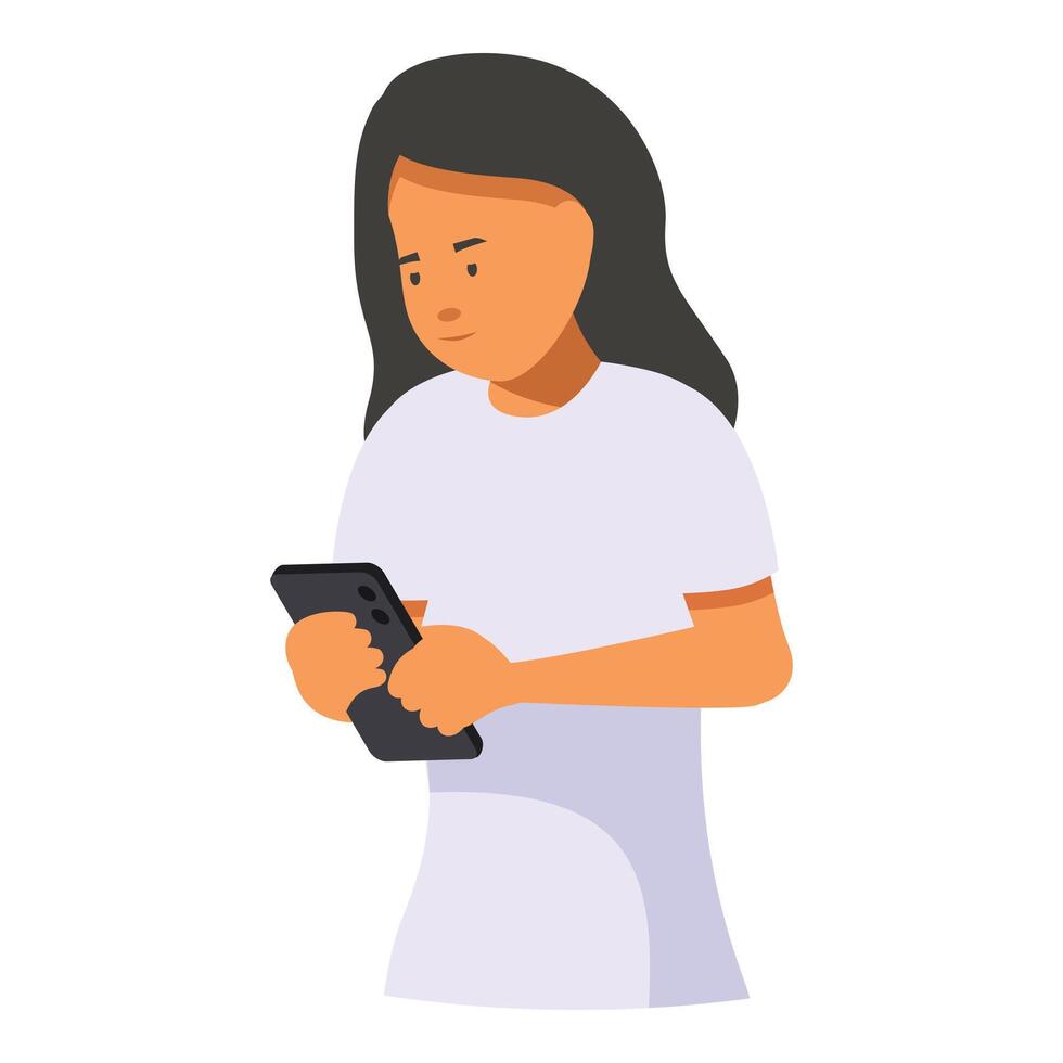 Young woman browsing internet and reading news on smartphone vector