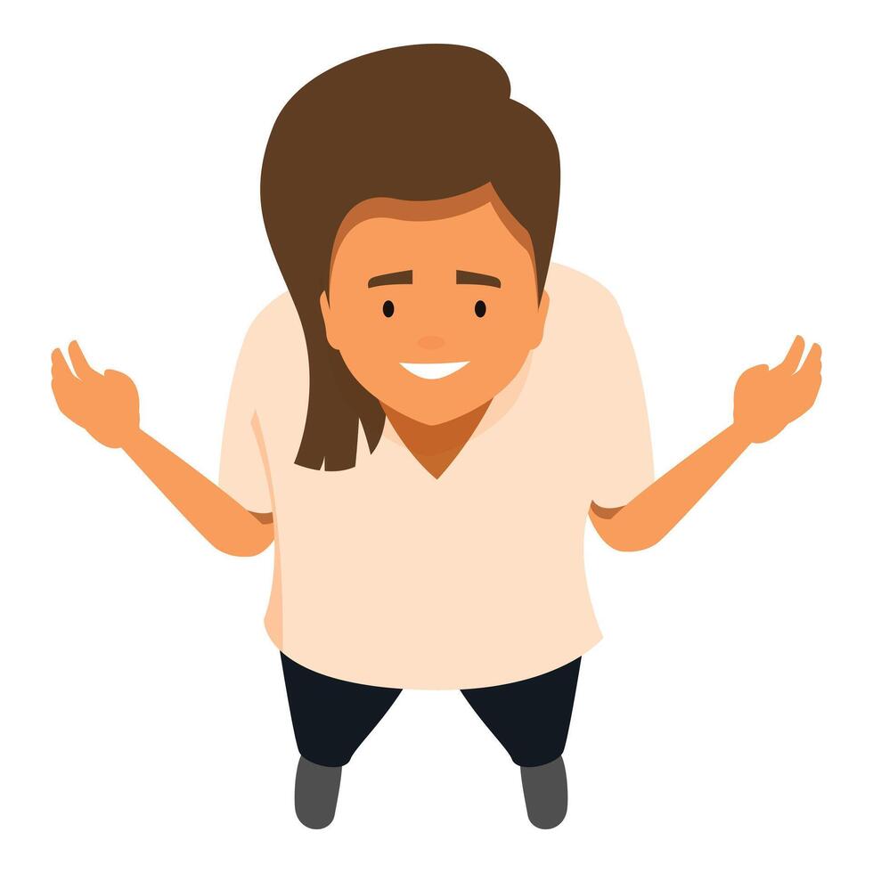 Smiling nurse welcoming patients with open arms, high angle view vector