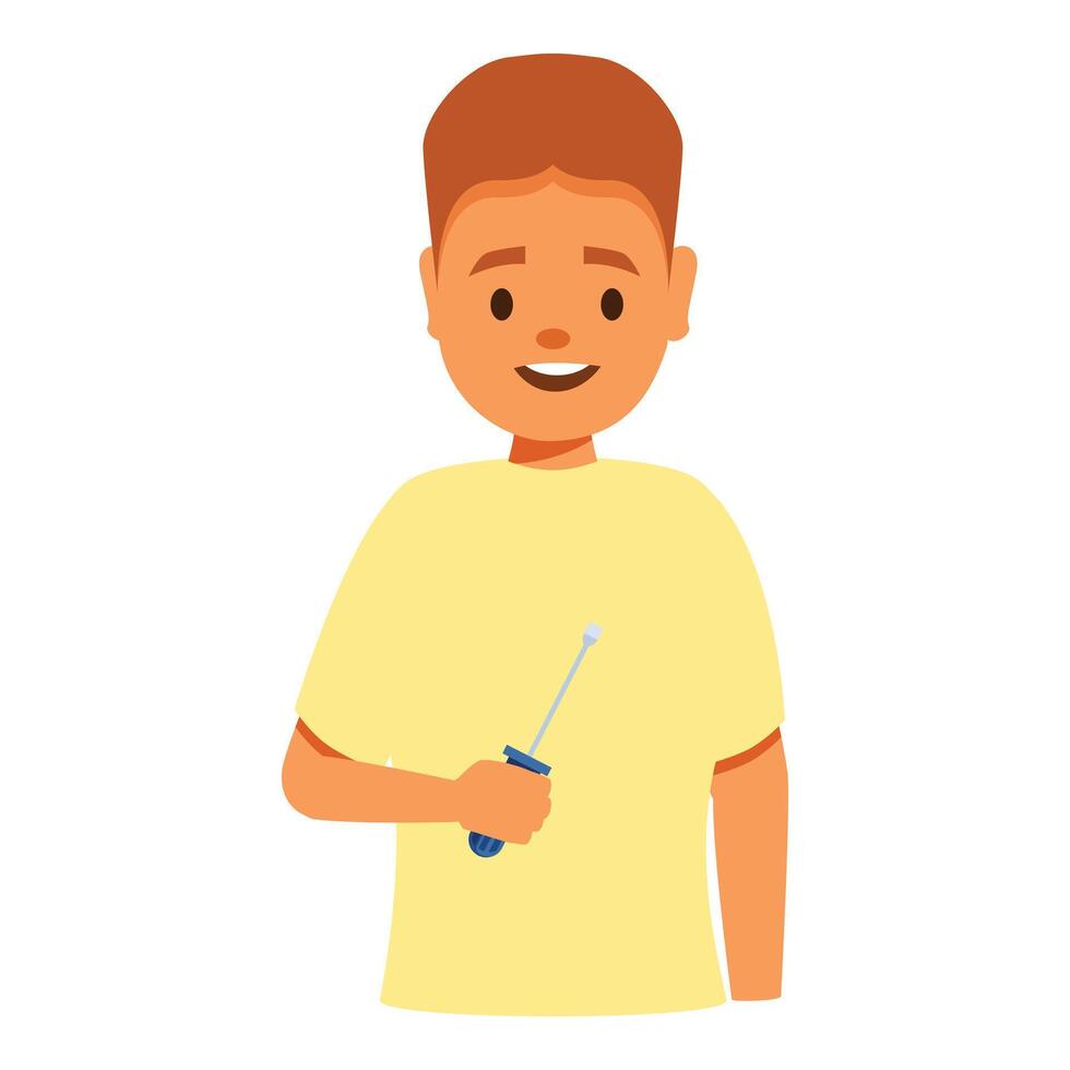 Young apprentice holding screwdriver smiling, future technician vector