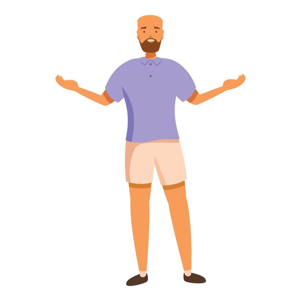 Smiling bald man with beard showing or explaining something with his hands vector