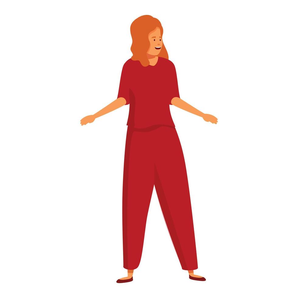 Smiling nurse wearing red scrubs standing with open arms vector