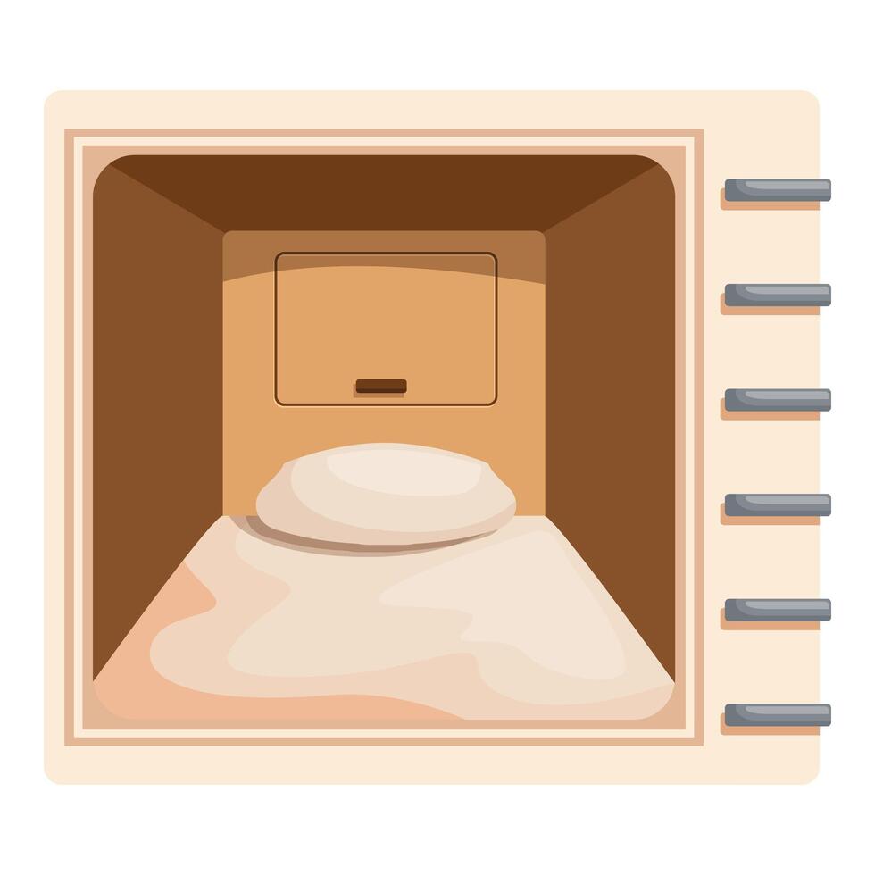 Capsule hotel room with bed and pillow inside secure metal frame vector