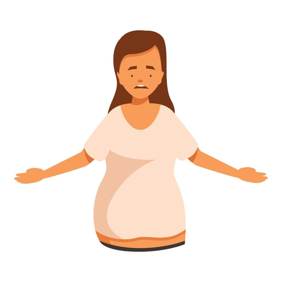 Sad woman showing helplessness with open arms gesture vector