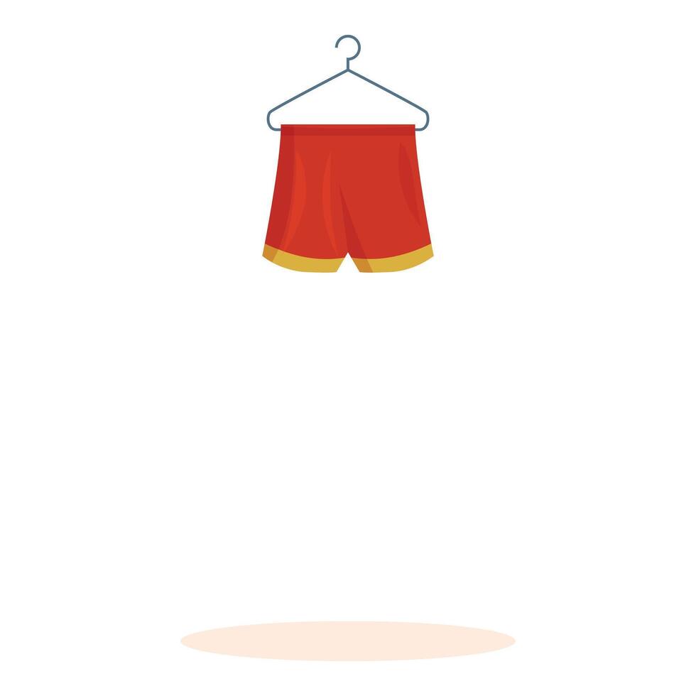 Red boxing shorts hanging on hanger, fighting sport apparel vector
