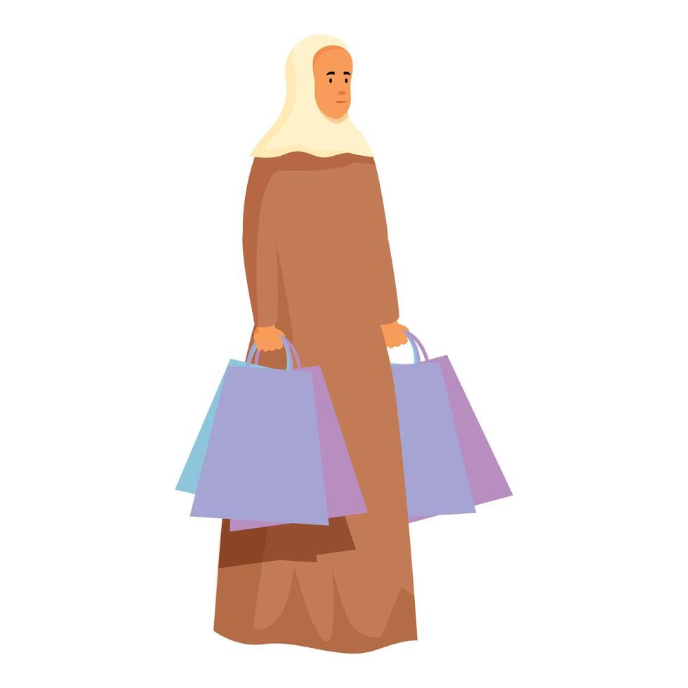 Muslim woman carrying shopping bags after purchases vector