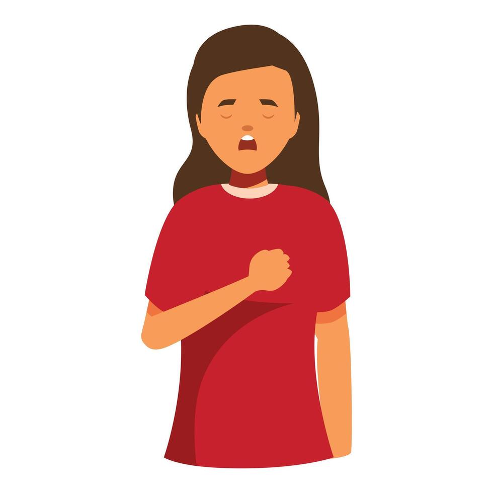 Young woman suffering strong chest pain, possible heart attack vector