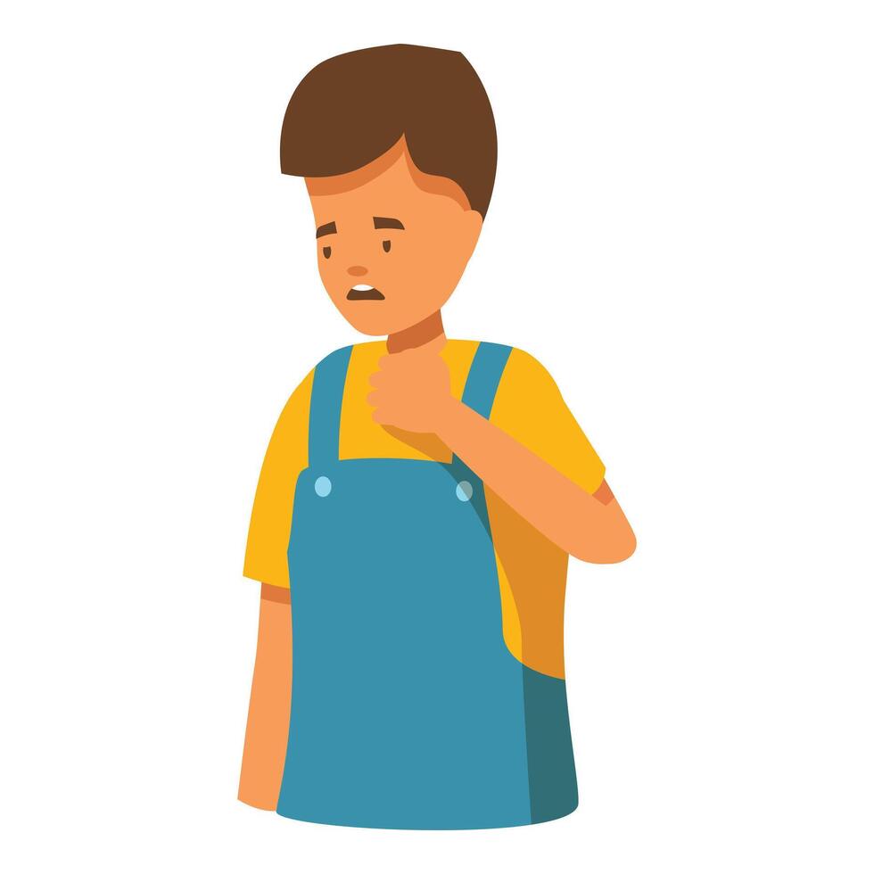Sick child touching sore throat suffering from painful swallowing vector