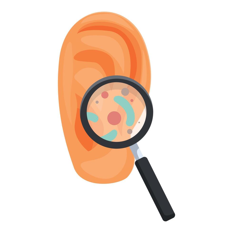 Magnifying glass showing bacteria and germs infecting human ear canal vector