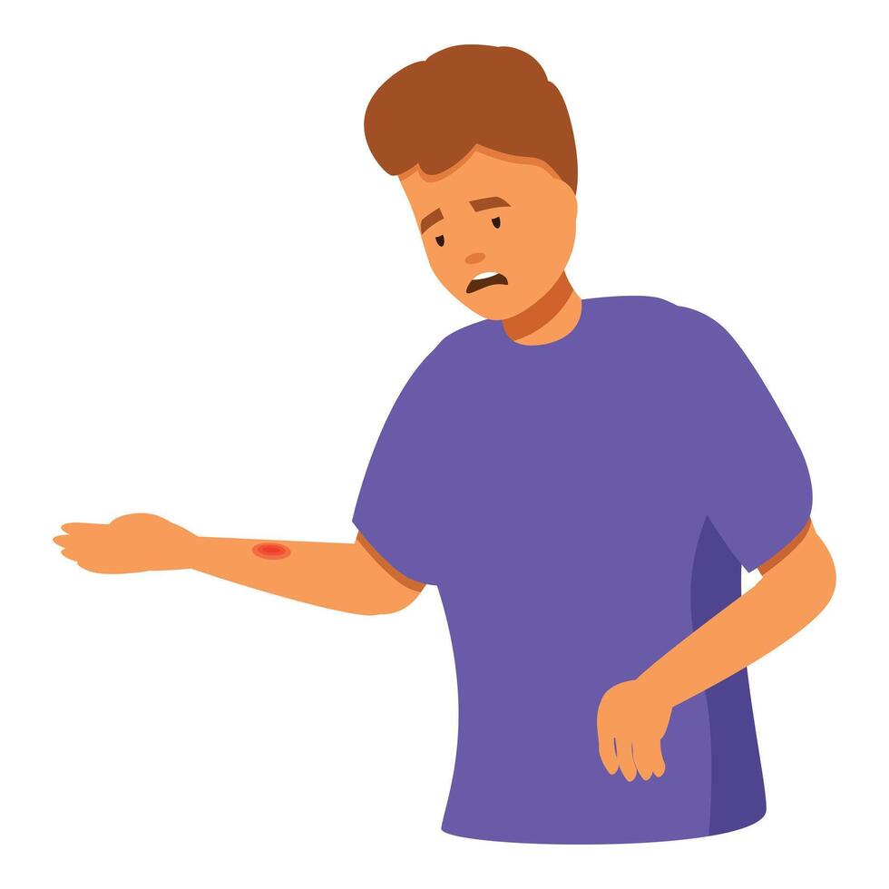 Young man showing painful burn wound on his arm vector