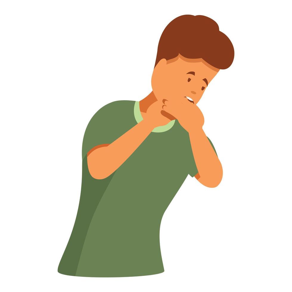 Young man coughing and covering mouth with hands, sickness and flu symptom vector