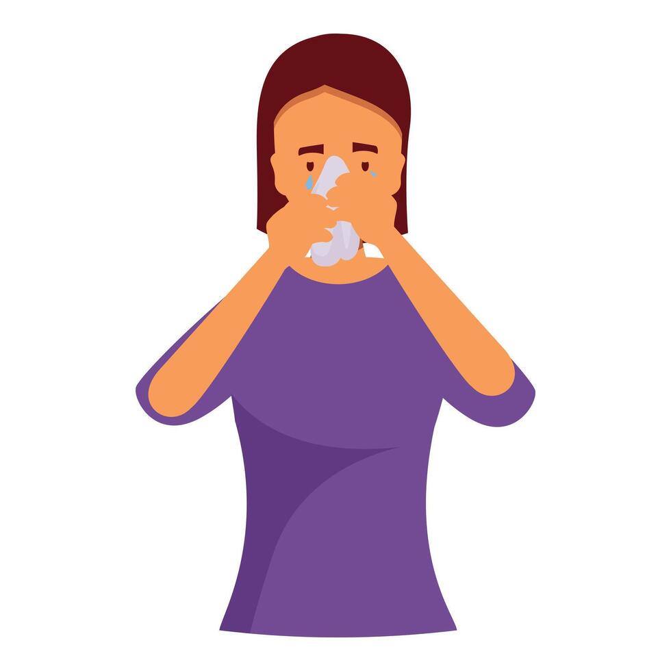 Sad woman crying and wiping tears with tissue vector