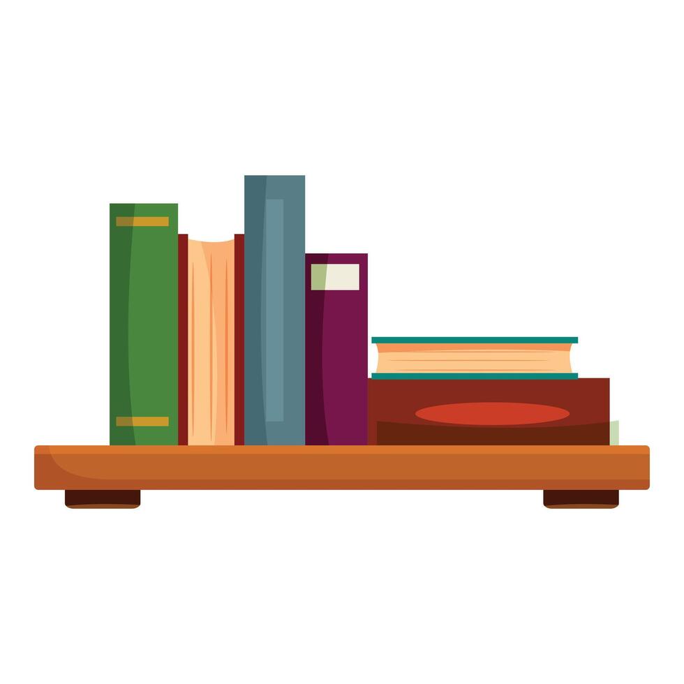 Books standing and laying on wooden shelf, library or bookstore concept vector