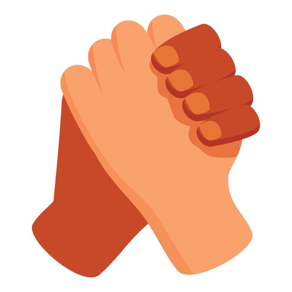 Two hands holding each other showing racial equality and support vector