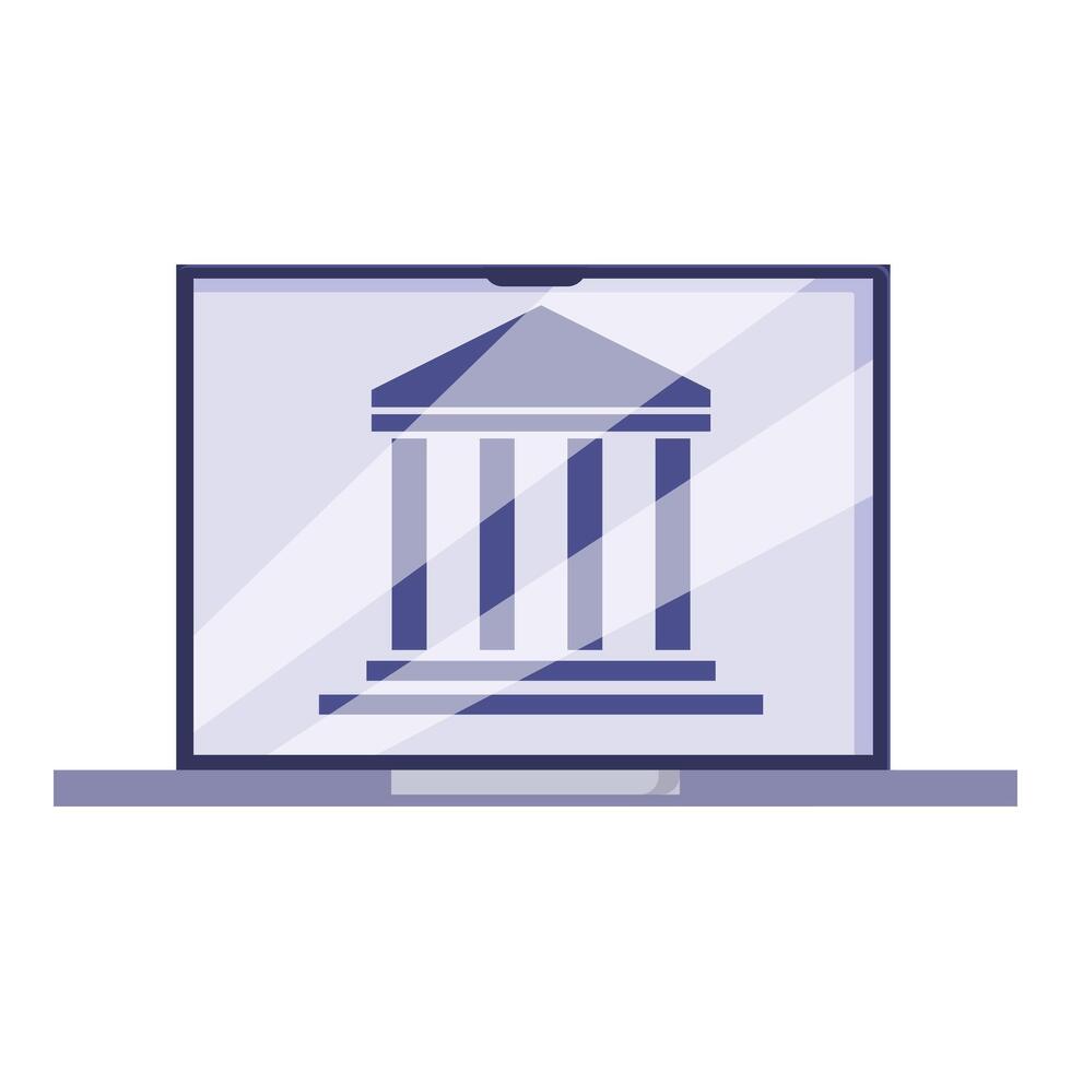 Online banking with laptop showing bank icon, secure financial transactions vector
