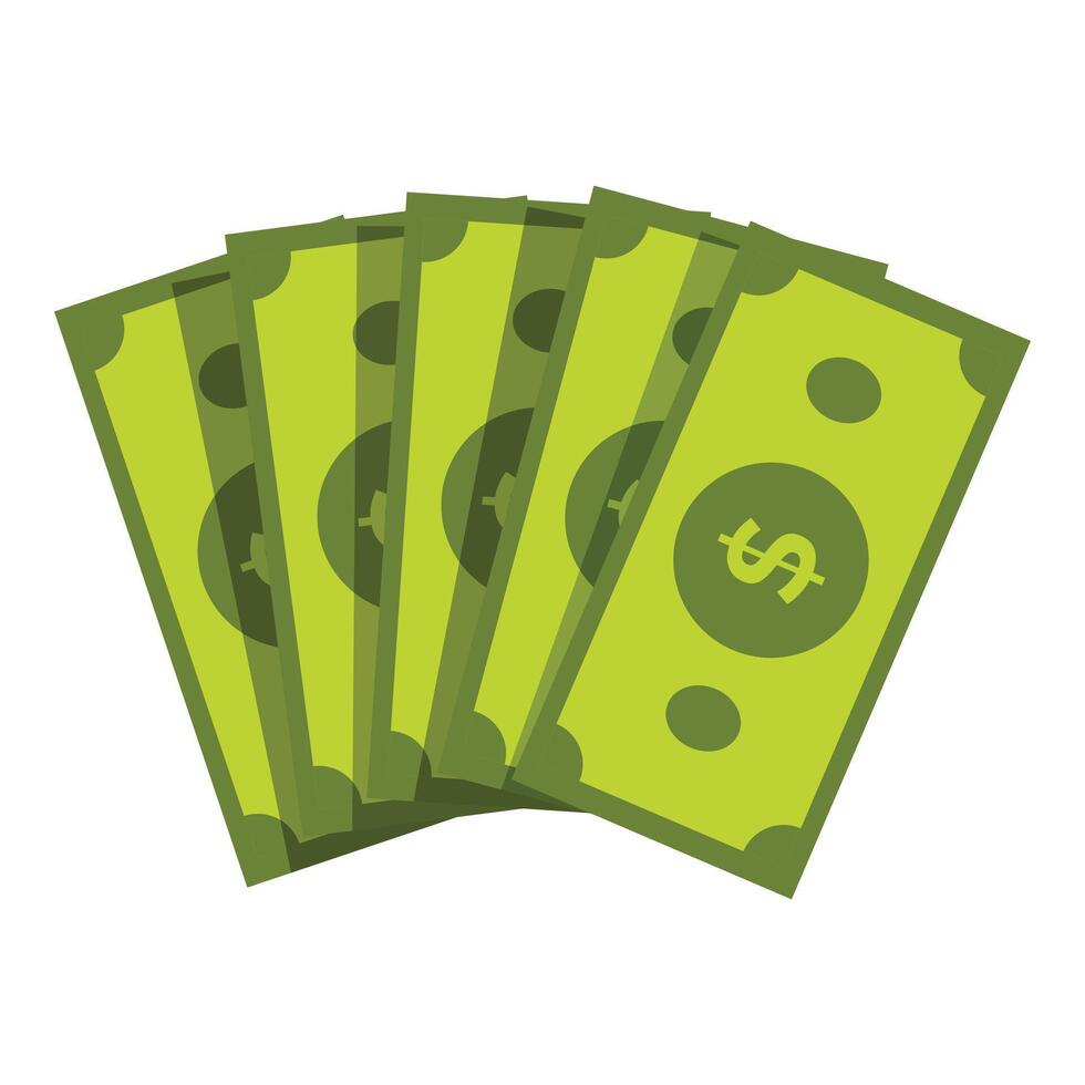 Fan of green dollar bills representing wealth and savings vector