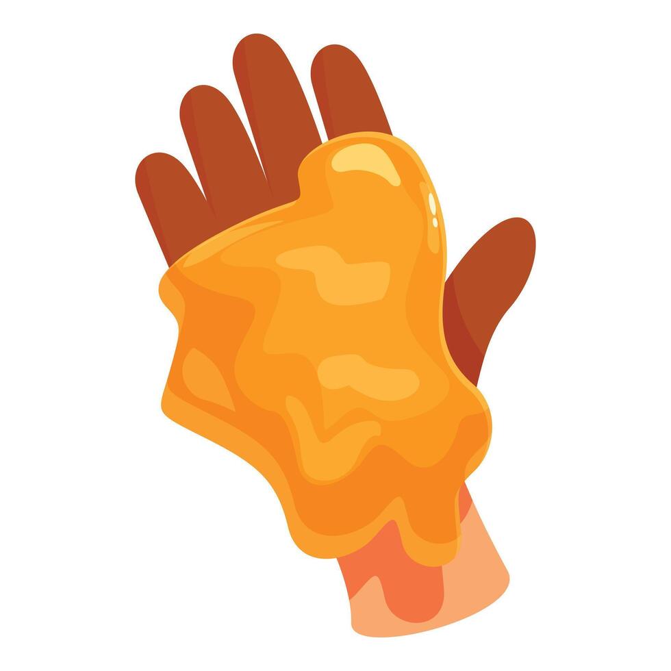 Hand holding bright orange slime, playing with sticky goo vector