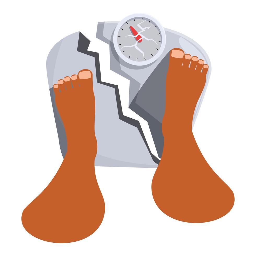 Person breaking weighting scale frustrated with weight loss diet vector