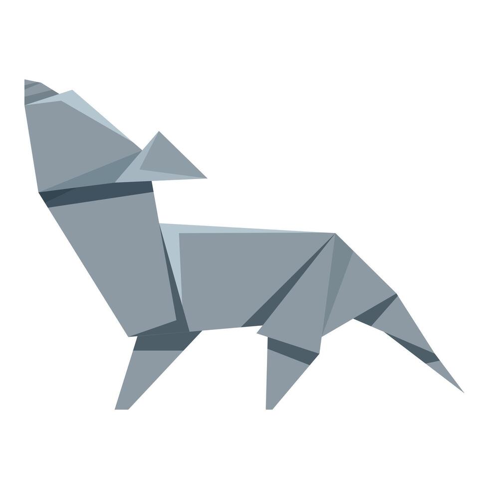 Origami wolf howling at the moon, folded paper animal art vector