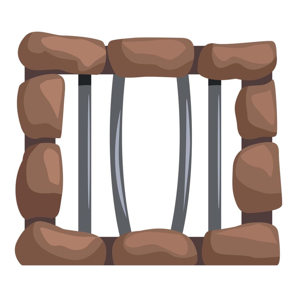 Stone wall protecting metal bars creating secure window or gate vector