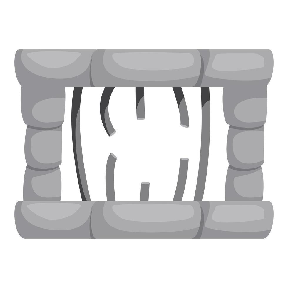 Broken prison bars behind stone wall allowing escape vector