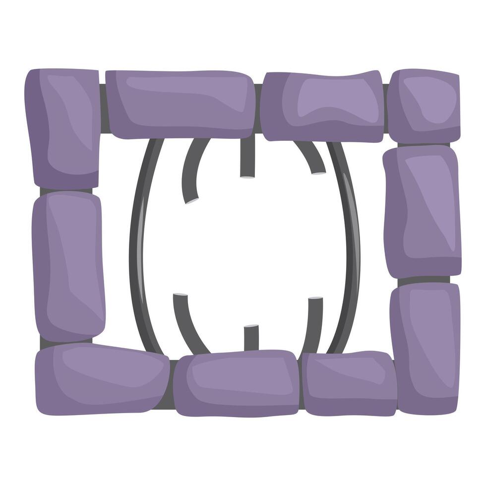 Stone gate with metallic frame protecting ancient ruins vector