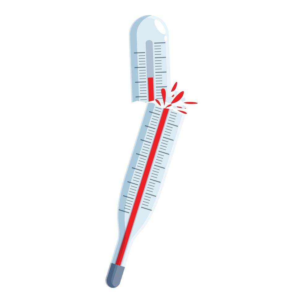 Broken medical thermometer showing extremely high fever vector