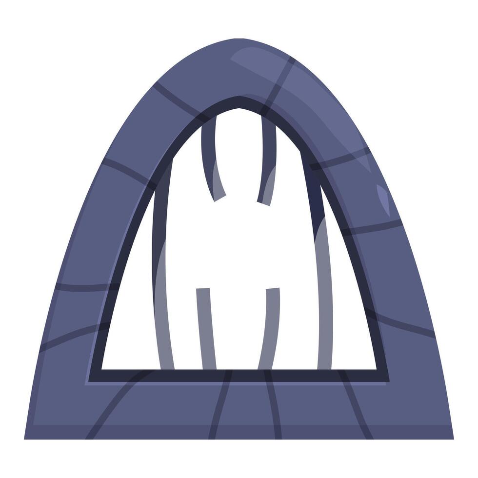 Broken dungeon window with stone arch and metal bars vector