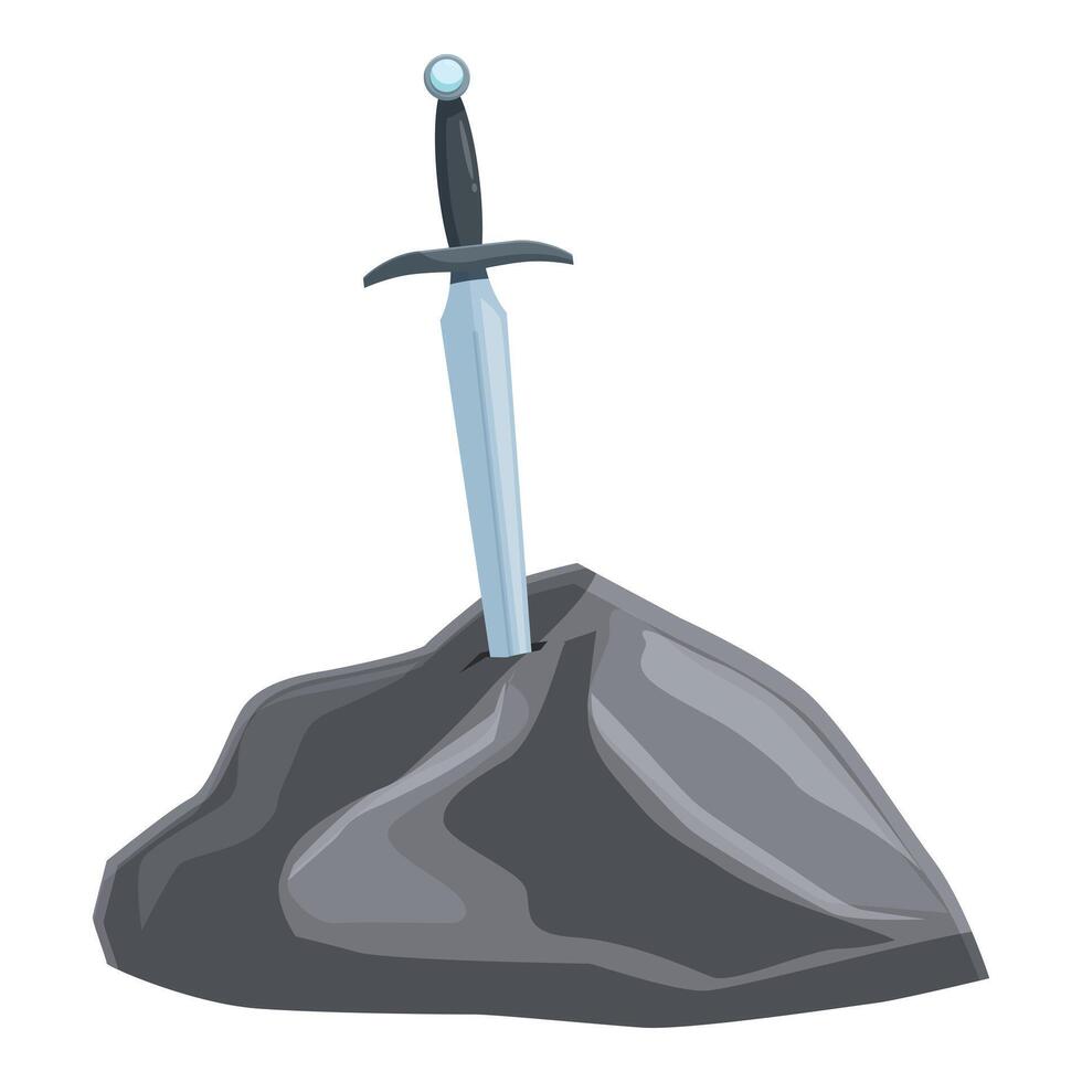 Medieval silver sword stuck in a stone on white background vector