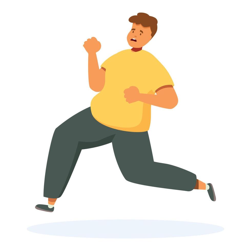 Overweight man running away from something scary in a hurry vector