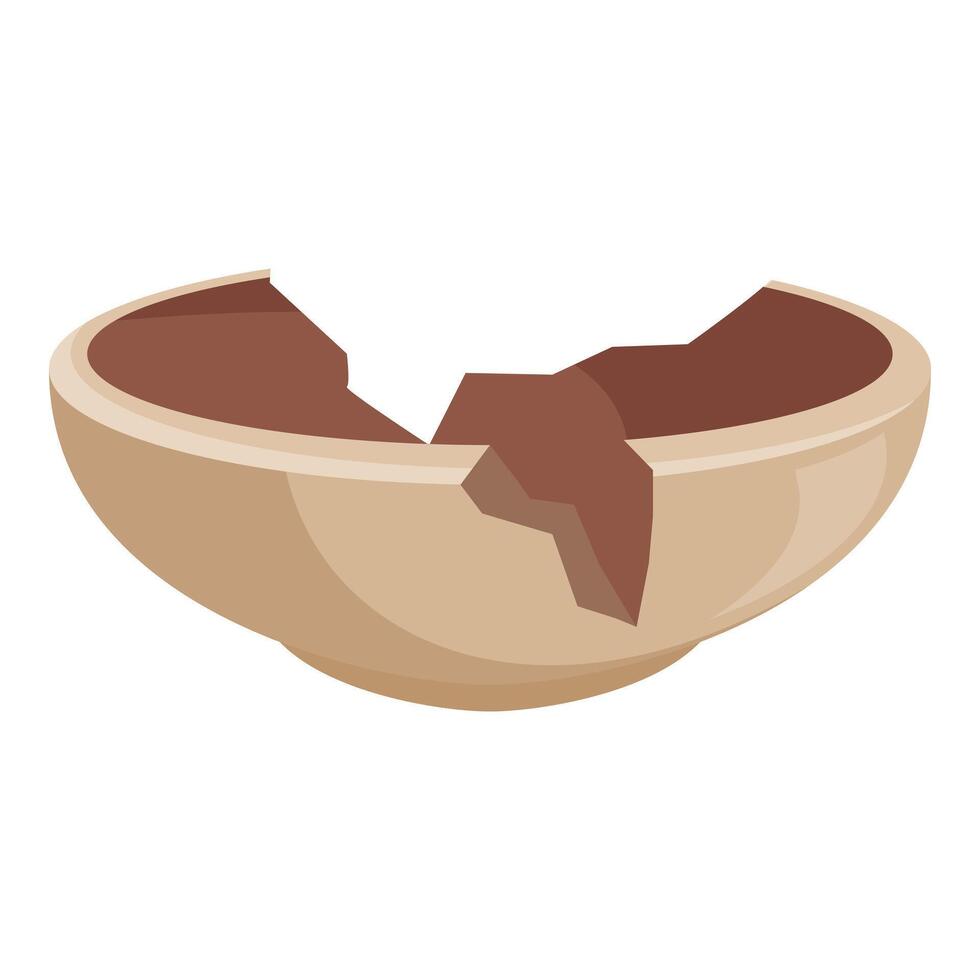 Broken empty ceramic bowl cracked and split on white background vector