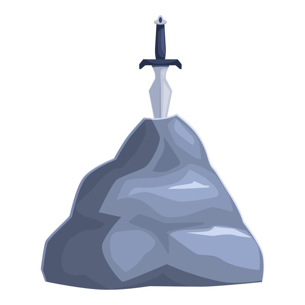 Legendary sword in the stone sticking out of rock formation vector