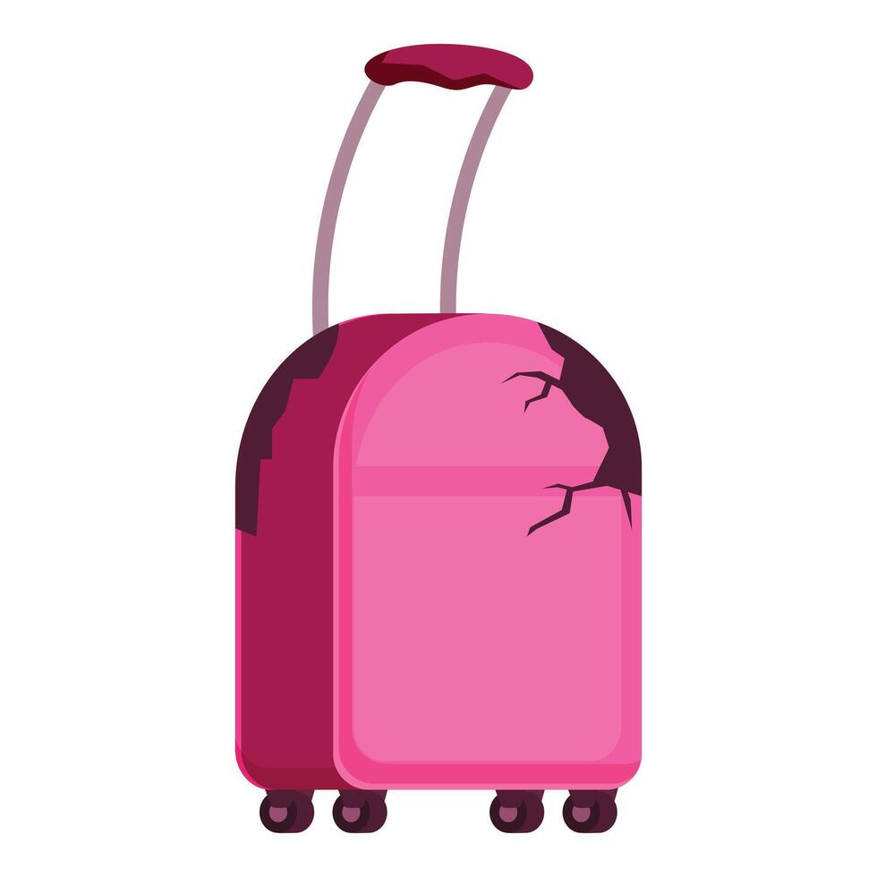 Damaged pink suitcase showing wear and tear after travel vector