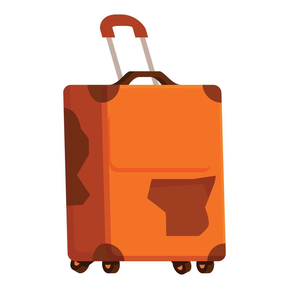 Orange wheeled suitcase showing signs of wear and tear from traveling vector